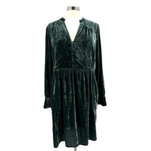 Anthropologie Holding Horses Velvet Green Relaxed Fit Dress Womens Large